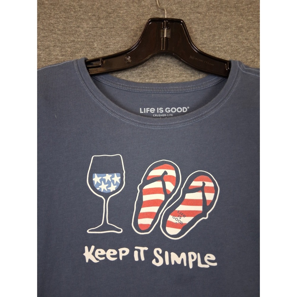 Life Is Good Women Shirt M Blue Keep It Simple 4th Of July Summer Patriotic Lite
